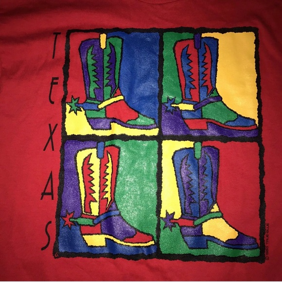 Vtg1993True Blue Texas Boots Single Stitched Shirt - Picture 2 of 7